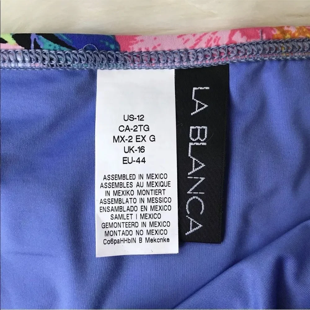 LA BLANCA Floral Print String Bikini Bottom Side Tie Low Rise Cheeky Size 12 New